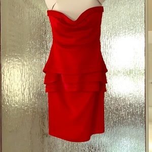 Red strapless cocktail dress
